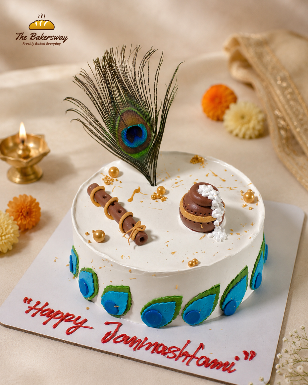 Krishna Janmashtami Theme Cake – Makhan & Bansuri