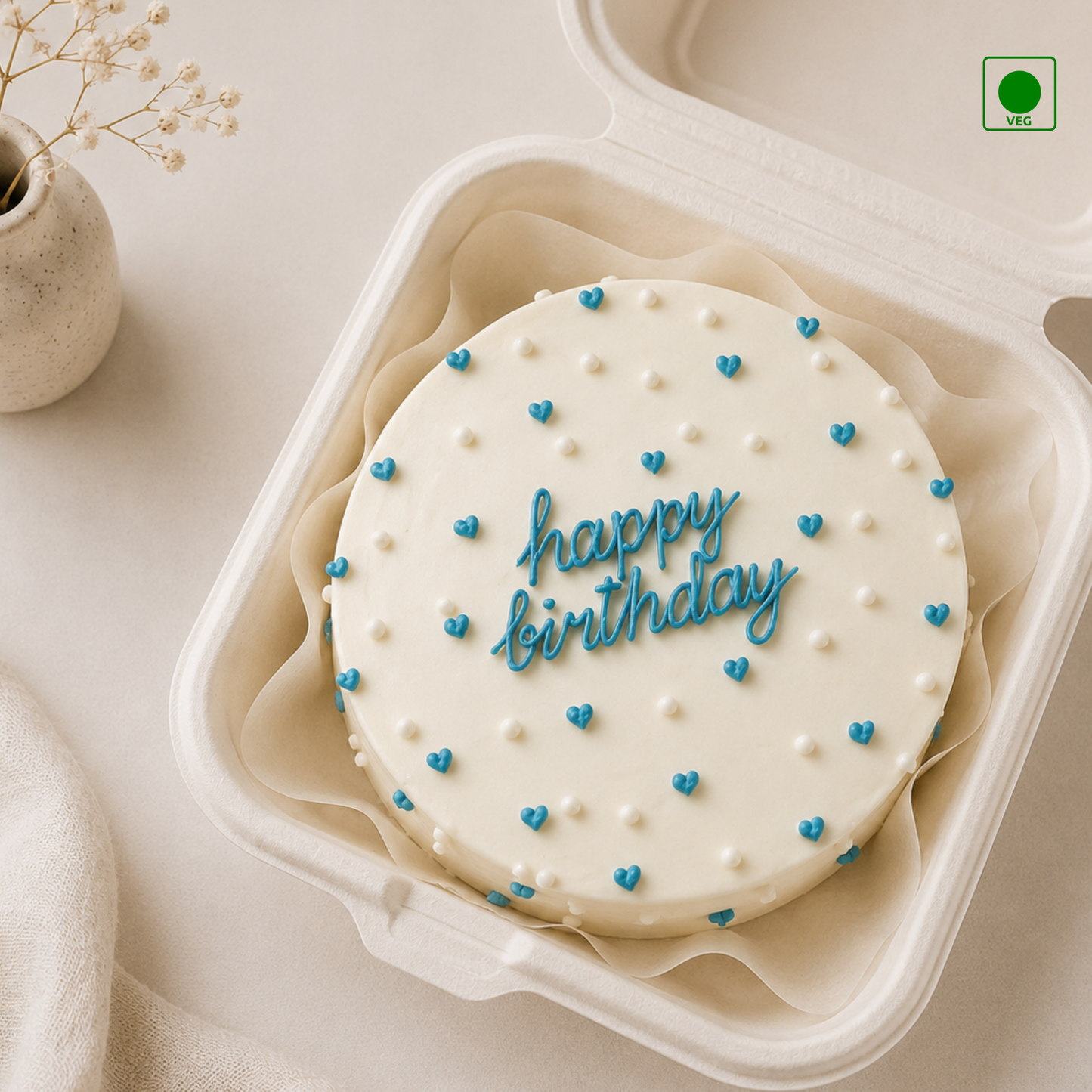 Happy Birthday Blue Hearts Bento Cake
