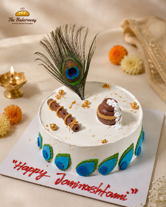 Krishna Janmashtami Theme Cake – Makhan & Bansuri